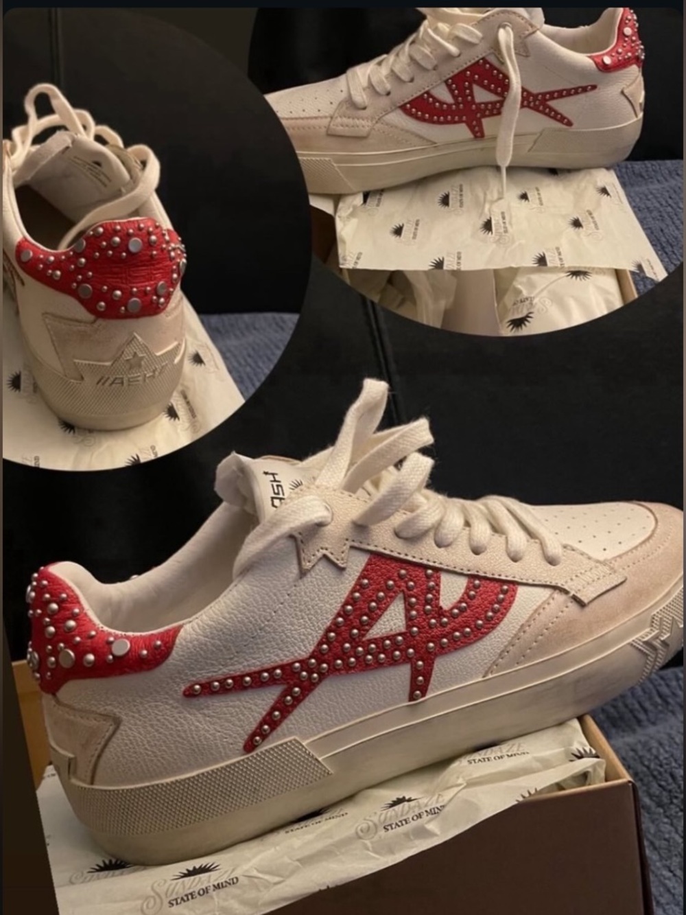 Ash Women’s Moonlight Stud SNKRS Low-Tops W/Red Studded Logo Size 41/10-10.5 NWB